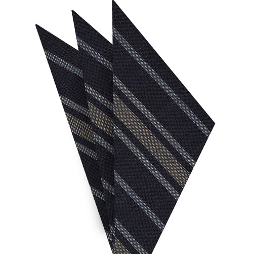 {[en]:Off-White & White on Midnight Blue Striped Linen/Cotton Silk Pocket Square