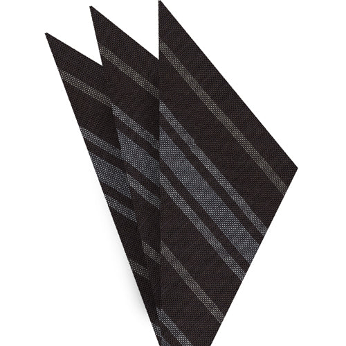{[en]:Off-White & White on Dark Chocolate Striped Linen/Cotton Silk Pocket Square