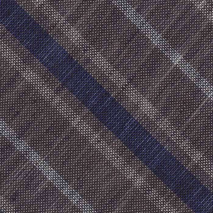 {[en]:Navy Blue & White on Charcoal Gray Striped Linen/Cotton Silk Pocket Square