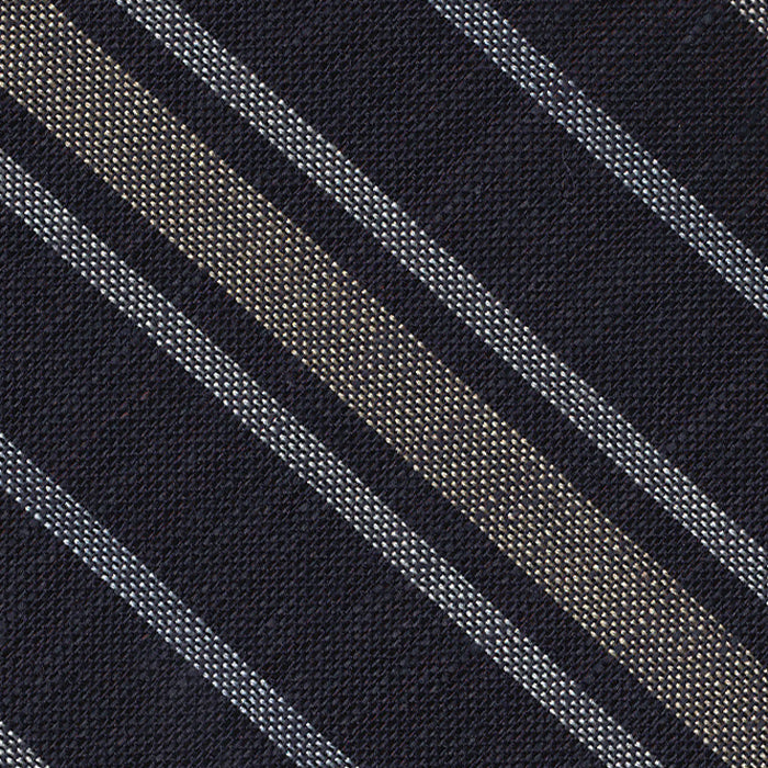 {[en]:Off-White & White on Midnight Blue Striped Linen/Cotton Silk Pocket Square