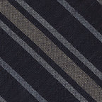 {[en]:Off-White & White on Midnight Blue Striped Linen/Cotton Silk Pocket Square