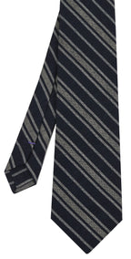 {[en]:Off-White & White on Midnight Blue Striped Linen/Cotton Silk Tie