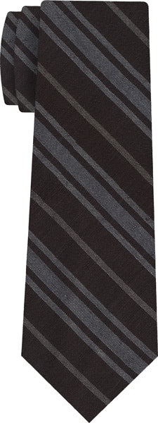 {[en]:Off-White & White on Dark Chocolate Striped Linen/Cotton Silk Tie
