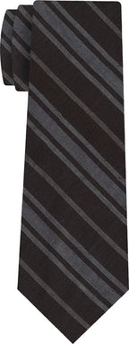 {[en]:Off-White & White on Dark Chocolate Striped Linen/Cotton Silk Tie