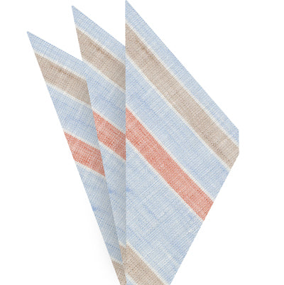 {[en]:Sky Blue, Burnt Orange, Dark Sand & White Linen Striped Pocket Square