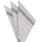 {[en]:Light Gray, Forest Green, Lavender & White Linen Striped Pocket Square