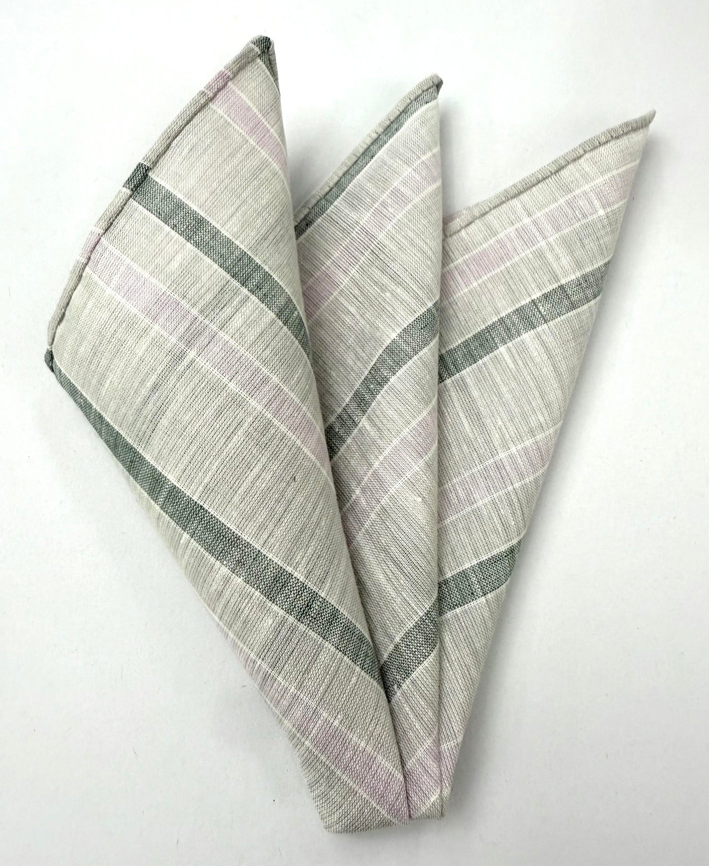 ライトグレー、フォレストグリーン、ラベンダー＆ホワイトリネンストライプポケットチーフ #GLSP-3