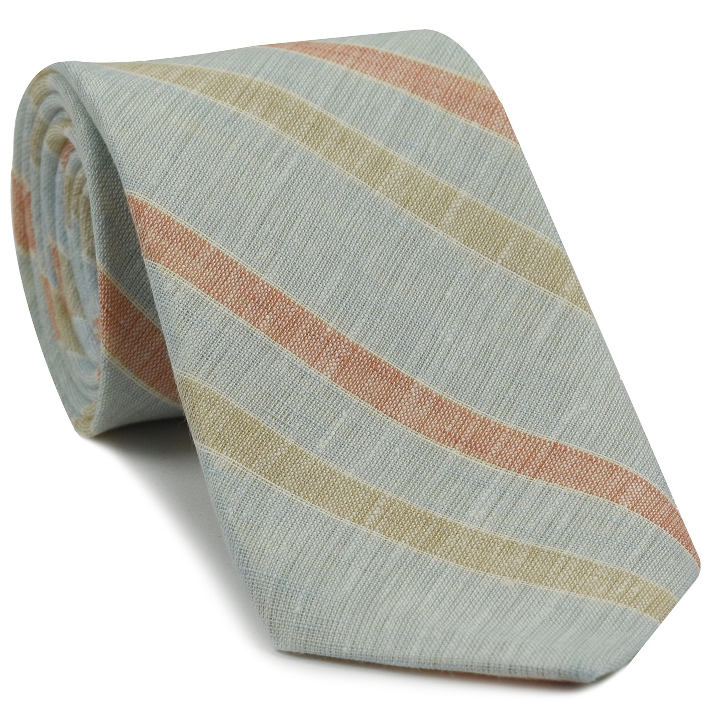 {[en]:Sky Blue, Burnt Orange, Dark Sand, Sand & White Linen Striped Tie