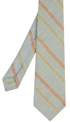 {[en]:Sky Blue, Burnt Orange, Dark Sand, Sand & White Linen Striped Tie