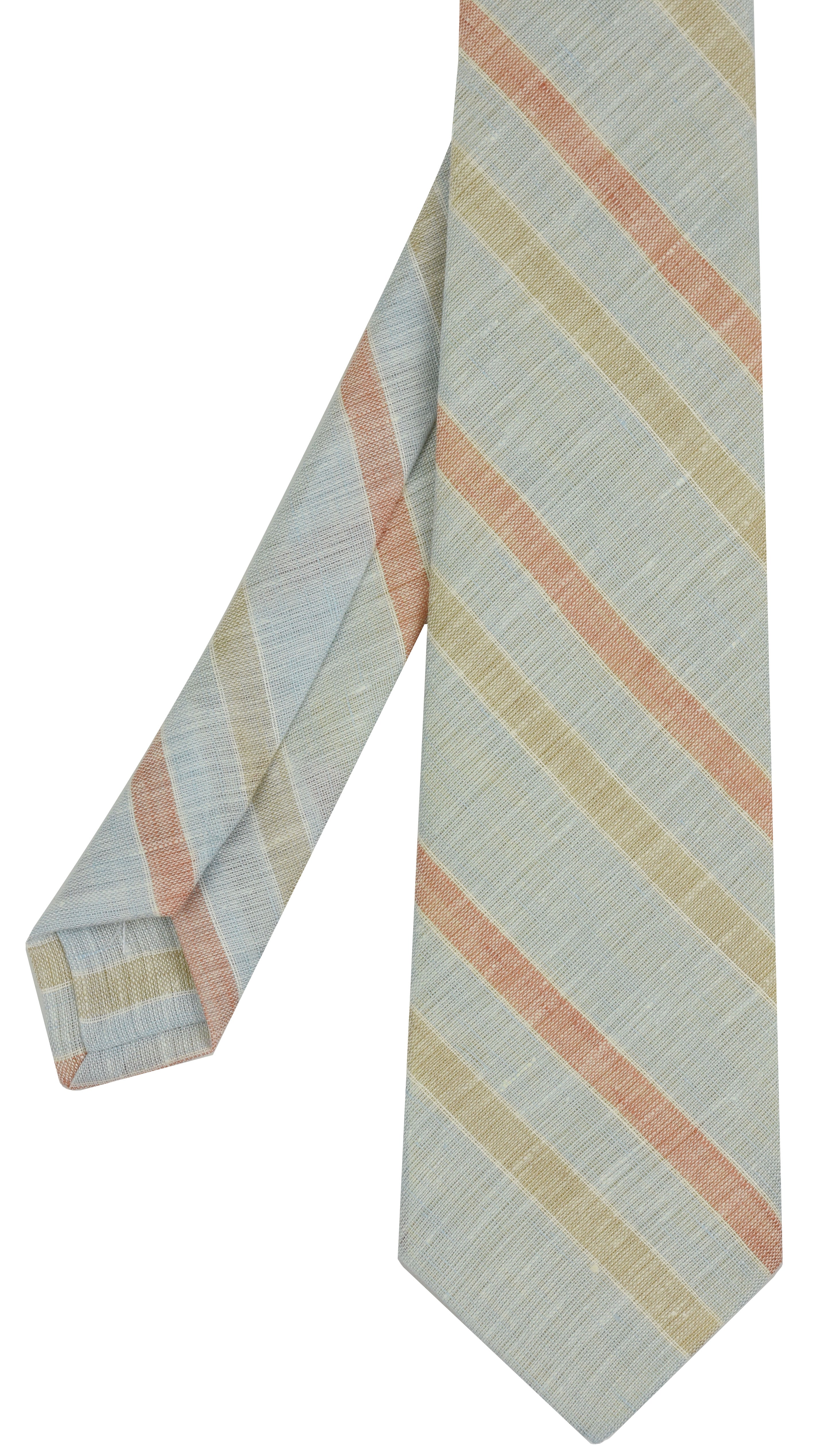 {[en]:Sky Blue, Burnt Orange, Dark Sand, Sand & White Linen Striped Tie