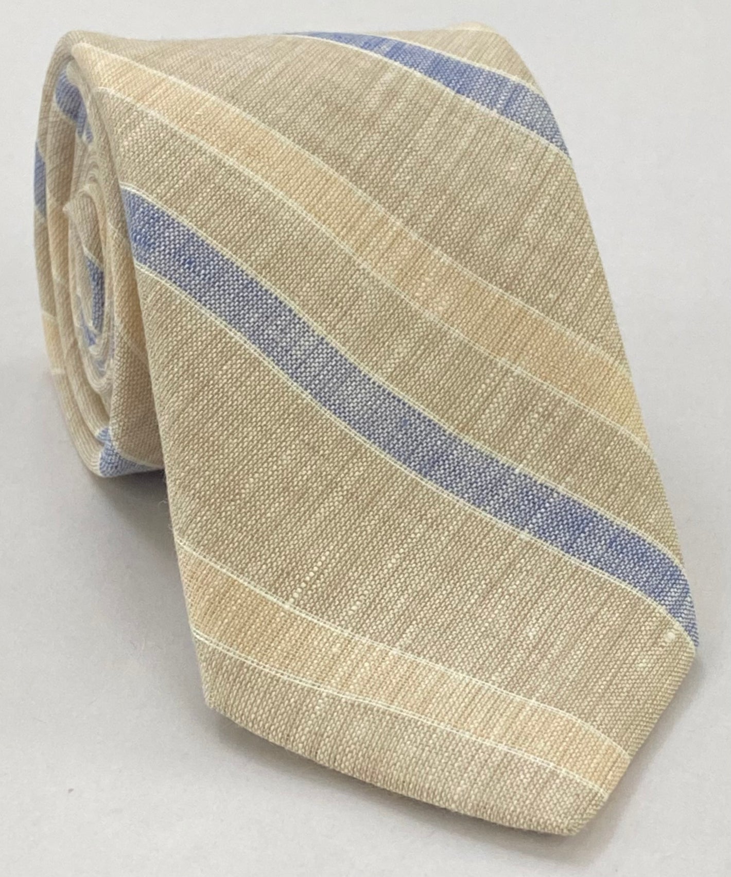Dark Sand, Sand, Dark Blue & White Linen Striped Tie GLST-2