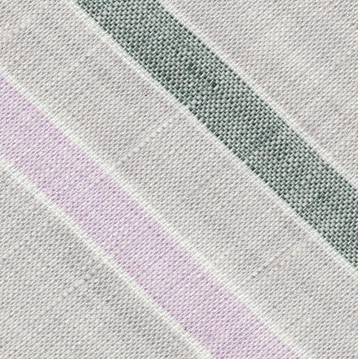 {[en]:Light Gray, Forest Green, Lavender & White Linen Striped Pocket Square