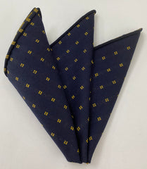 Yellow Gold on Midnight Blue Pattern Wool Pocket Square #GPWP-1