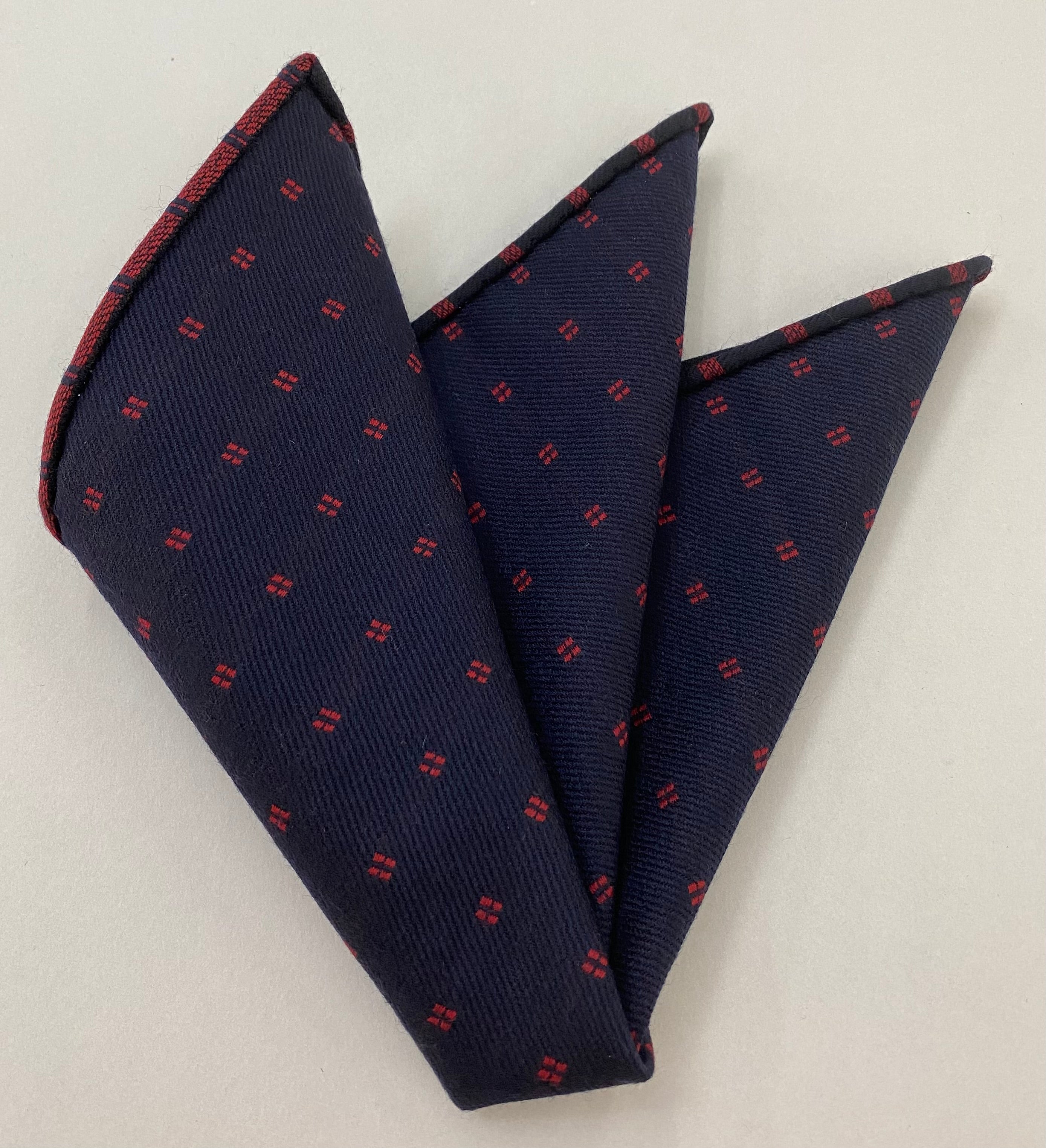 미드나잇 블루 패턴 레드 울 포켓 스퀘어 #GPWP-6