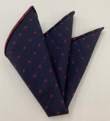 Red on Midnight Blue Pattern Wool Pocket Square #GPWP-6