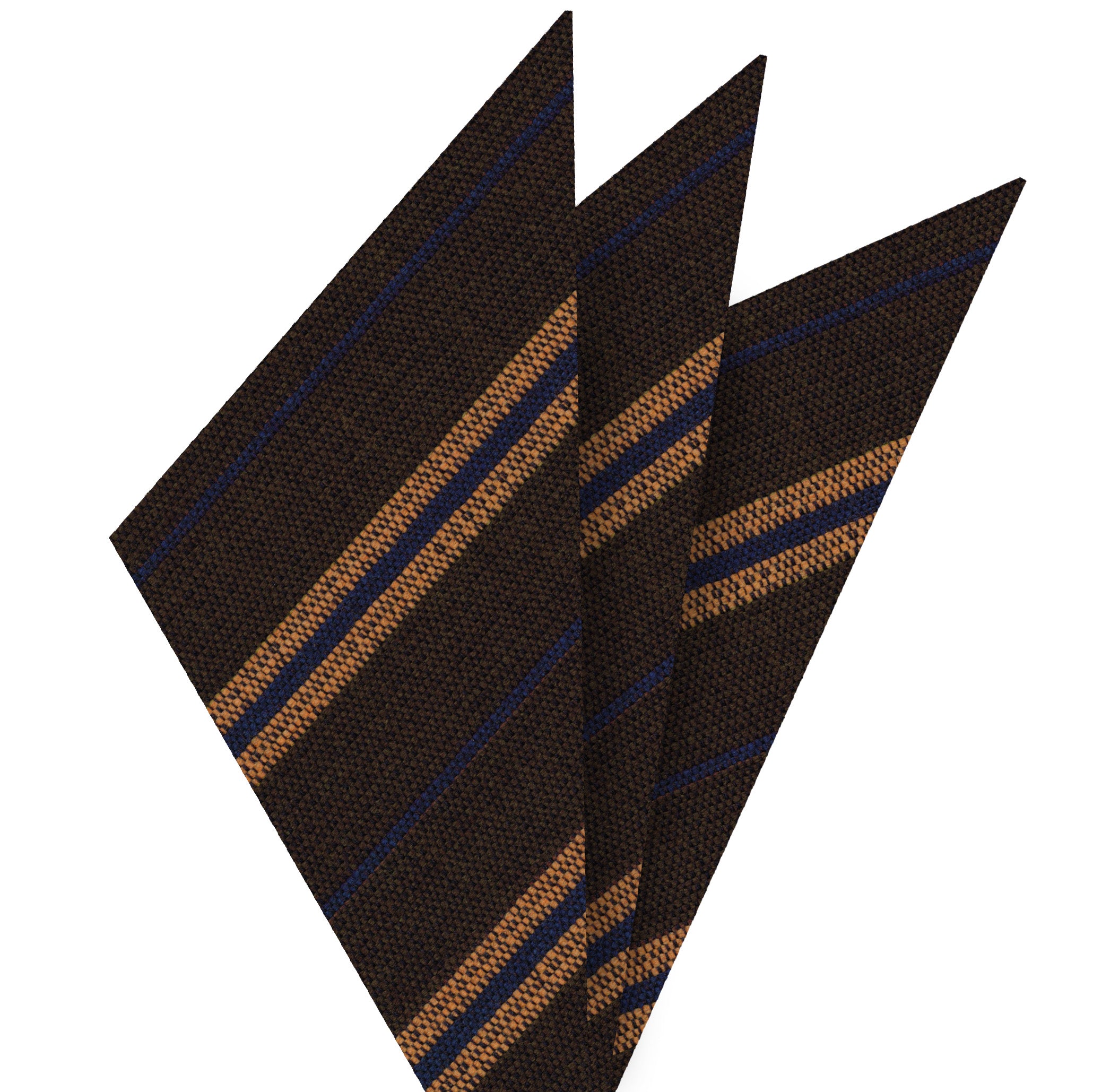 {[en]:Orange & Navy Blue Stripes on Dark Camel Wool Pocket Square
