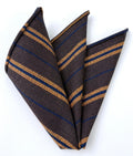 Orange & Navy Blue Stripes on Dark Camel Wool Pocket Square GSWP-7