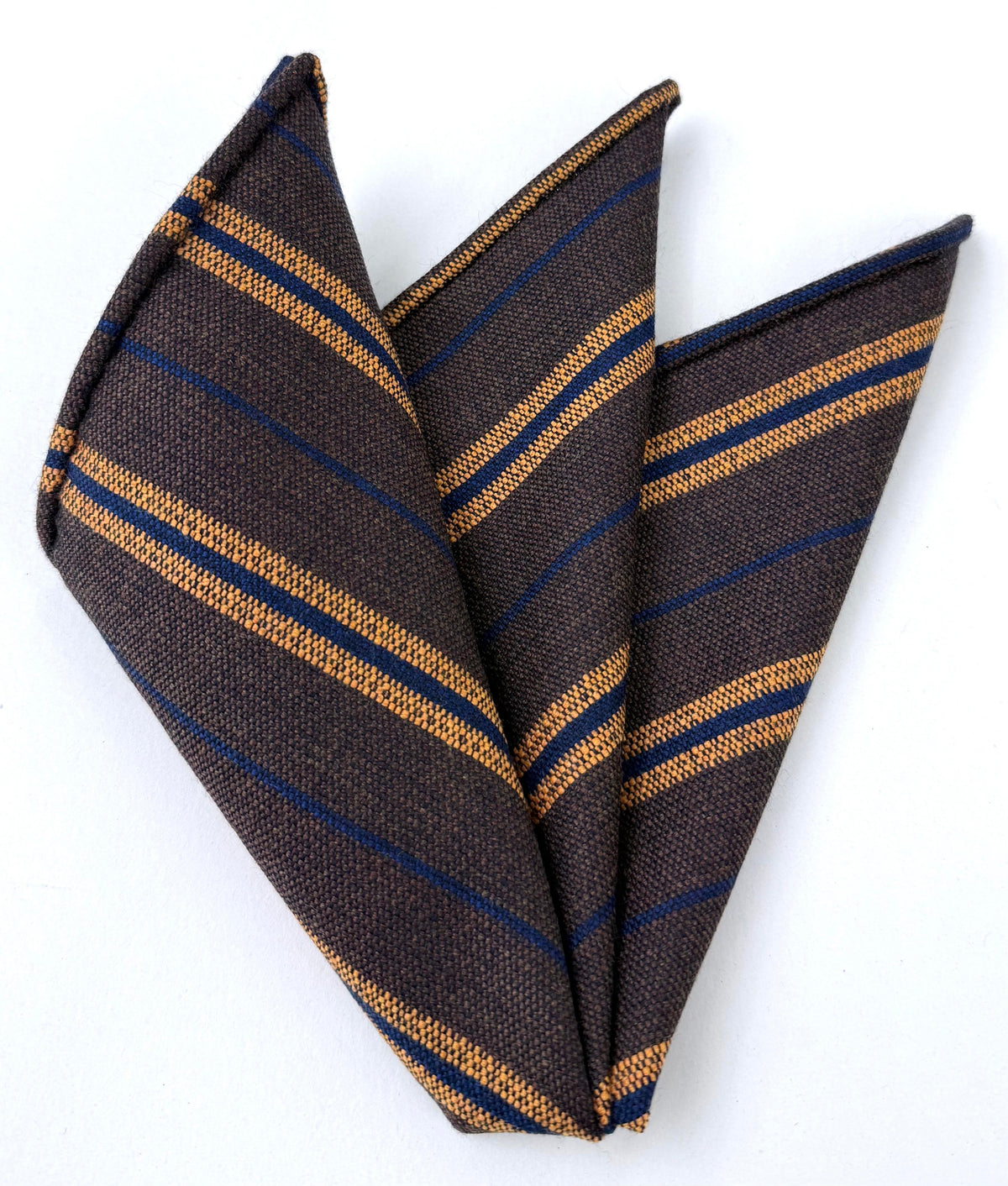 Orange & Navy Blue Stripes on Dark Camel Wool Pocket Square GSWP-7
