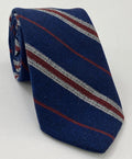 Dark Red & Off White Stripes on Dark Navy Blue Wool Tie GSWT-4