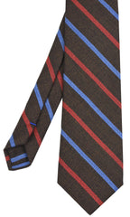 {[en]:Light Lavender & Red Stripes on Dark Camel Wool Tie