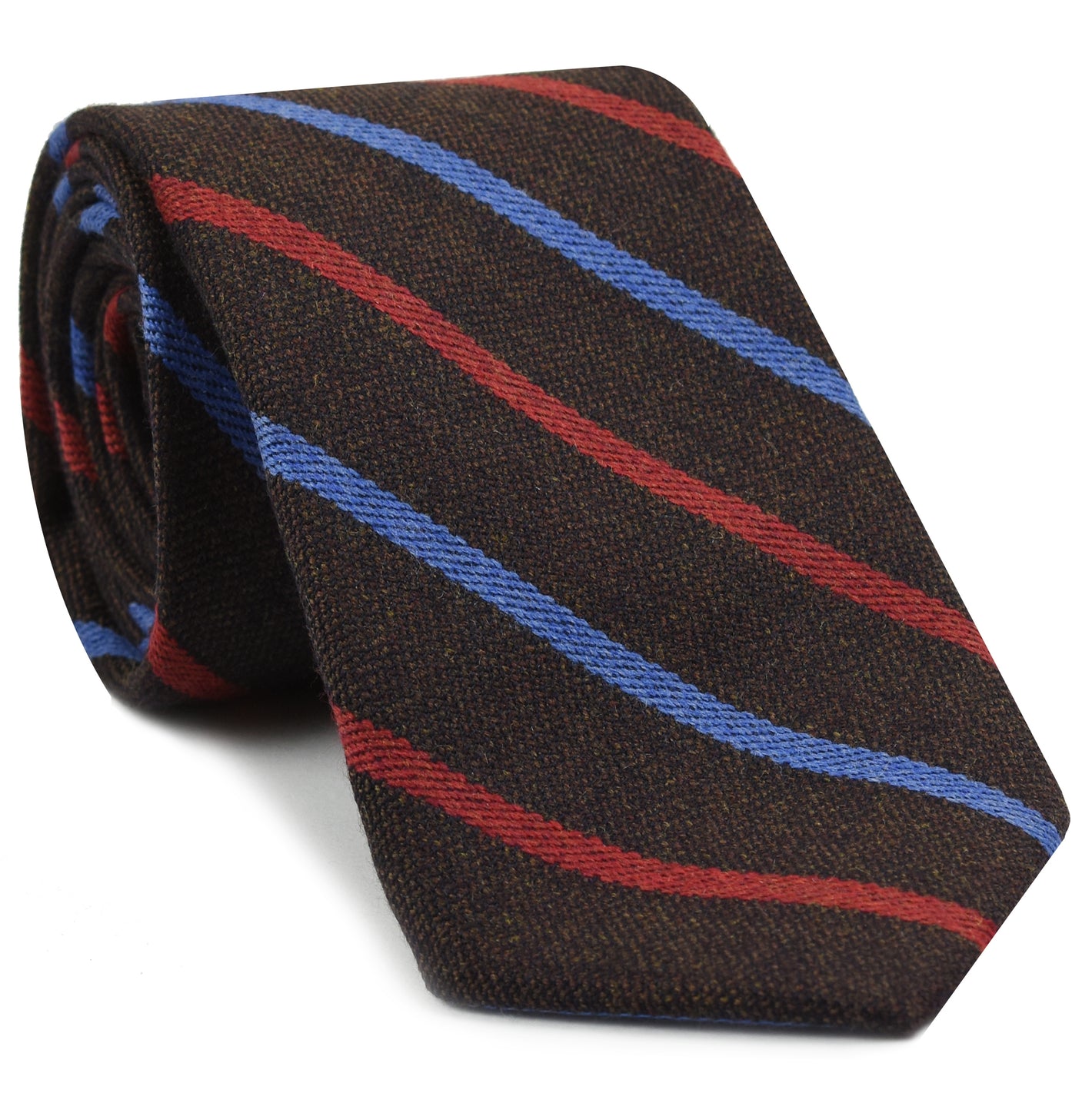 {[en]:Light Lavender & Red Stripes on Dark Camel Wool Tie