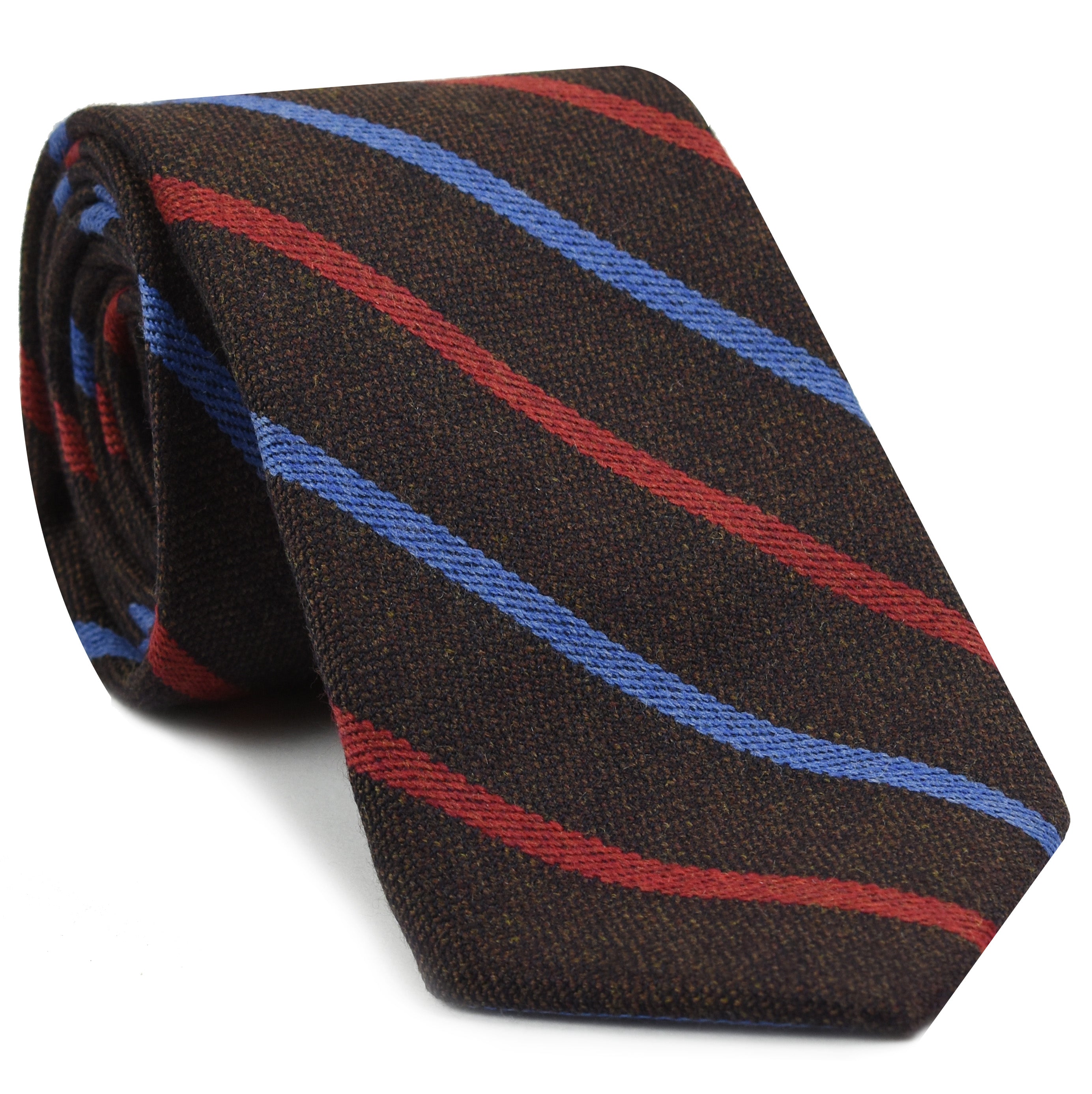 {[en]:Light Lavender & Red Stripes on Dark Camel Wool Tie