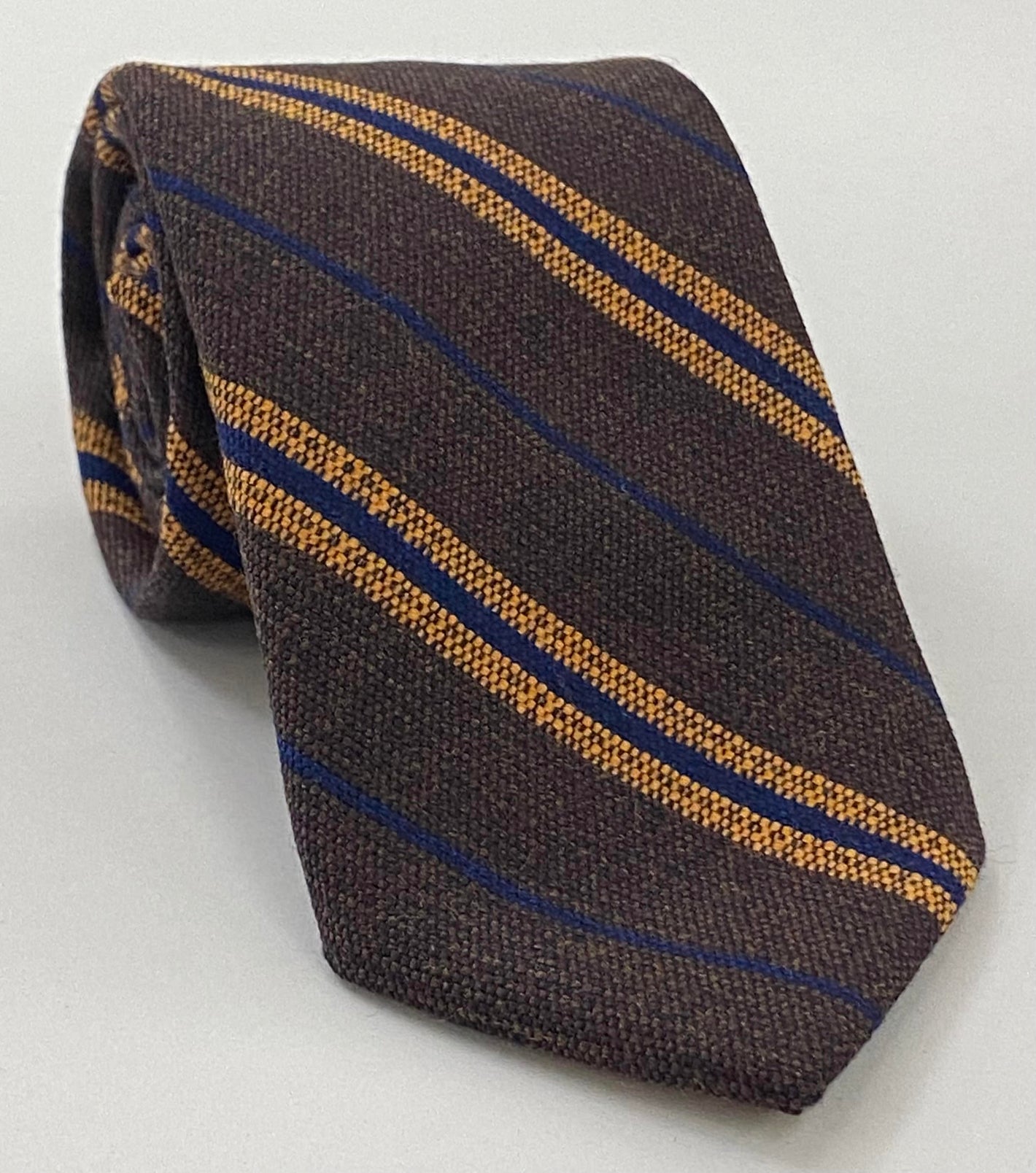 Orange & Navy Blue Stripes on Dark Camel Wool Tie GSWT-7