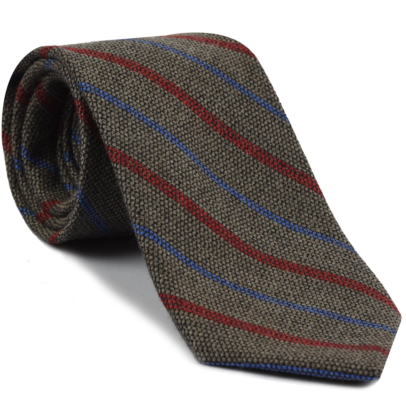 {[en]:Red & Light Lavender Stripes on Camel Wool Tie