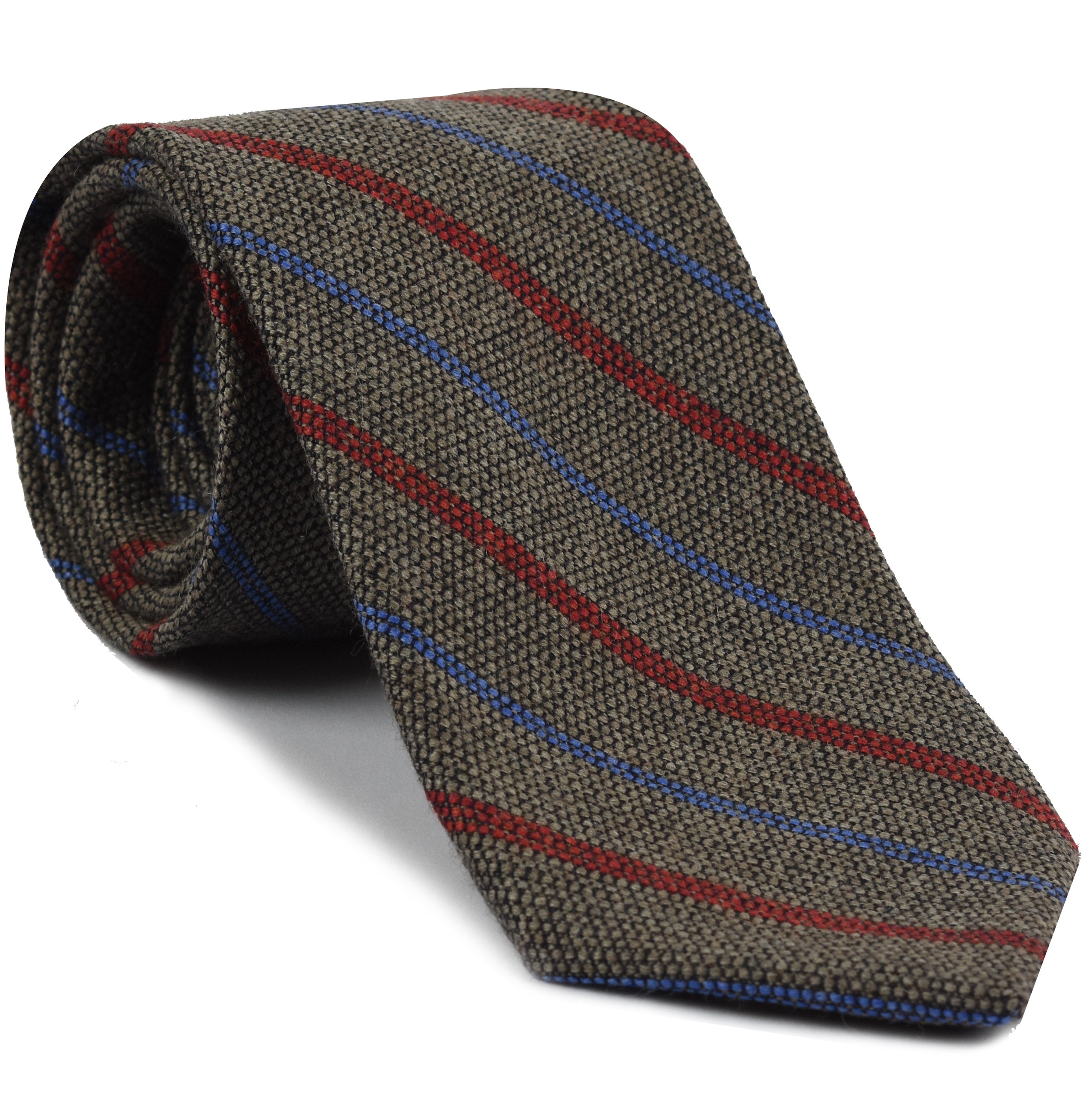 {[en]:Red & Light Lavender Stripes on Camel Wool Tie