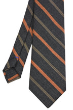 {[en]:Rust & Camel Stripes on Dark Charcoal Gray Wool Tie