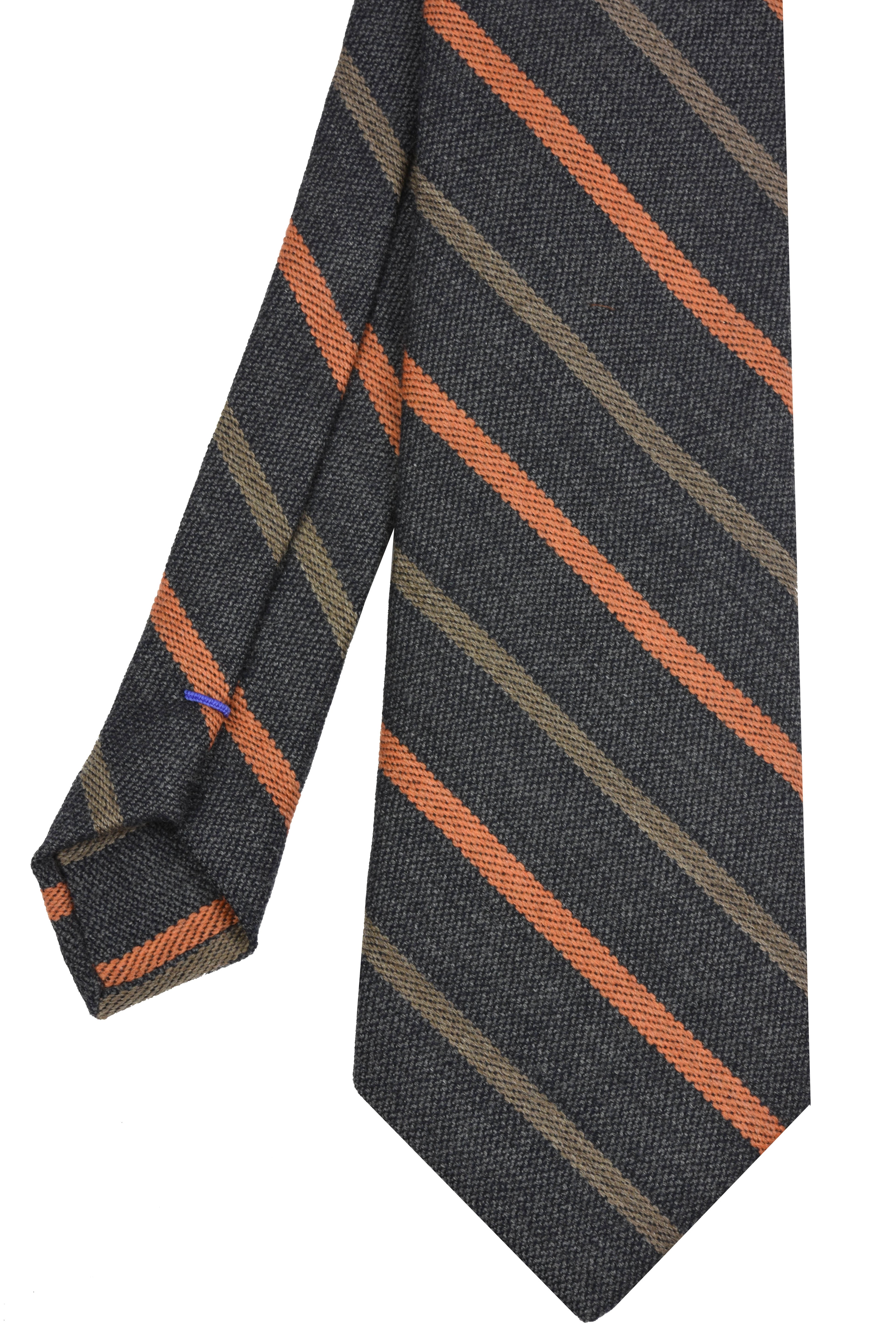 {[en]:Rust & Camel Stripes on Dark Charcoal Gray Wool Tie