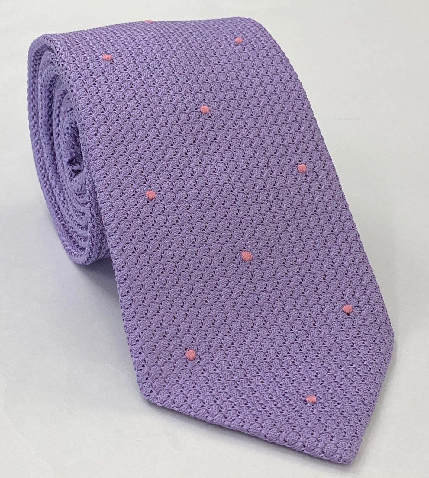 ラベンダーグレナディン・グロッサ ピンク（手縫い）ピンドット シルクネクタイ #GGDT-32 (11)