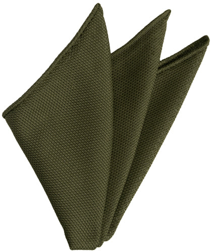 {[en]:Olive Green Grenadine Fina Silk Pocket Square