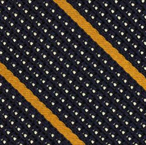{[en]:Yellow Gold & Off White On Midnight Blue Grenadine Fina Stripe Silk Pocket Square