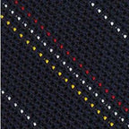 Red, Yellow Gold & White On Midnight Blue Grenadine Fina Stripe Silk Bow Tie #3