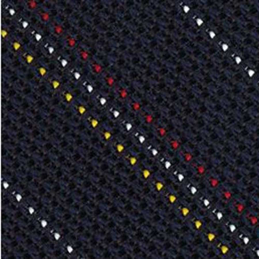 Red, Yellow Gold & White On Midnight Blue Grenadine Fina Stripe Silk Bow Tie #3