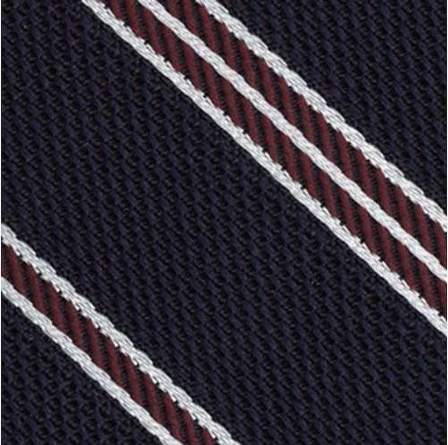 {[en]:Dark Red & White On Midnight Blue Grenadine Fina Stripe Silk Pocket Square