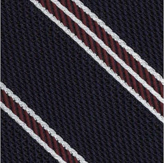 Dark Red & White On Midnight Blue Grenadine Fina Stripe Silk Bow Tie #4