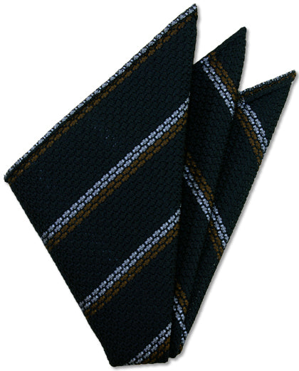 {[en]:Powder Blue & Brown Stripes On Midnight Blue Grenadine Grossa Silk Pocket Square