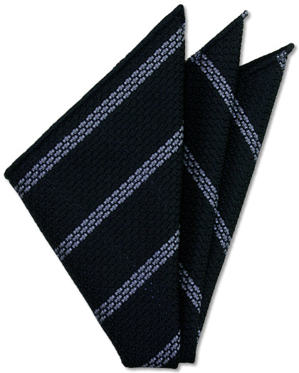{[en]:Powder Blue Stripe On Midnight Blue Grenadine Grossa Silk Pocket Square