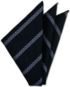 {[en]:Powder Blue Stripe On Midnight Blue Grenadine Grossa Silk Pocket Square