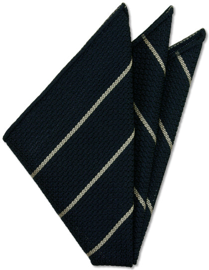 {[en]:Off White Stripe On Midnight Blue Grenadine Grossa Silk Pocket Square