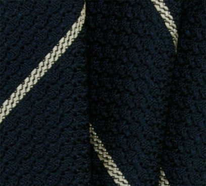 {[en]:Off White Stripe On Midnight Blue Grenadine Grossa Silk Pocket Square