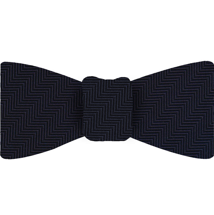 {[en]:Dark Navy Blue Herringbone Silk Bow Tie