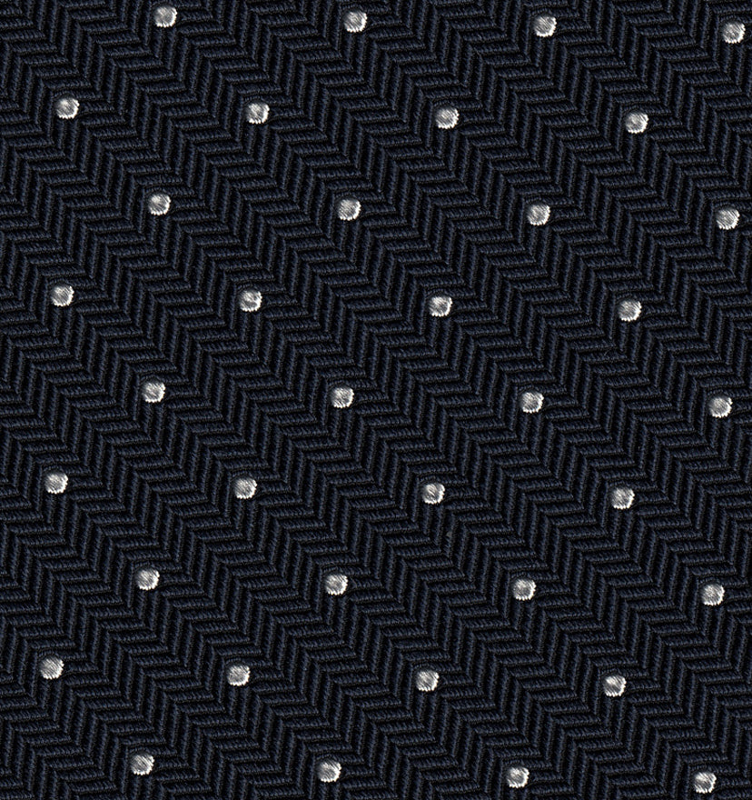 {[en]:White Dot on Midnight Blue Herringbone Pin Dot Silk Tie