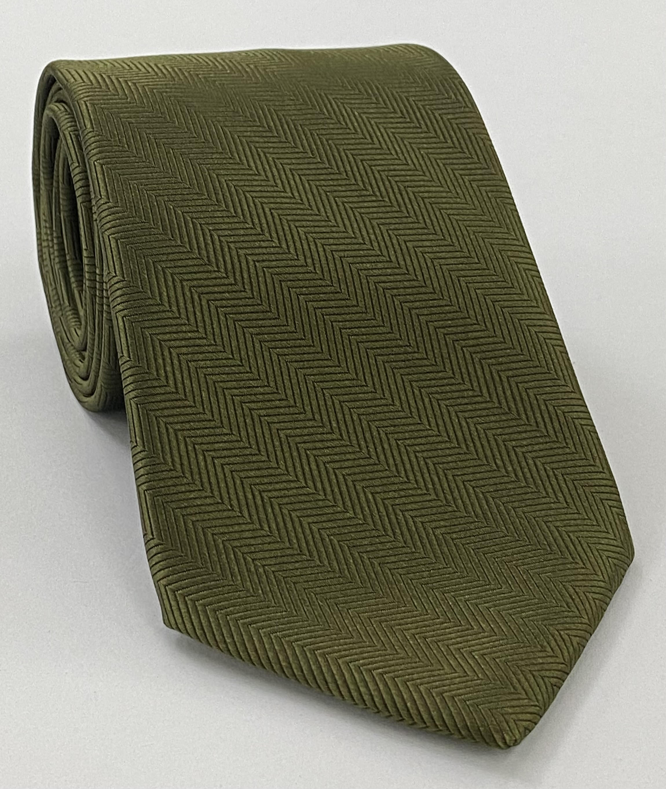 Olive Green Herringbone Silk Tie HBT-12