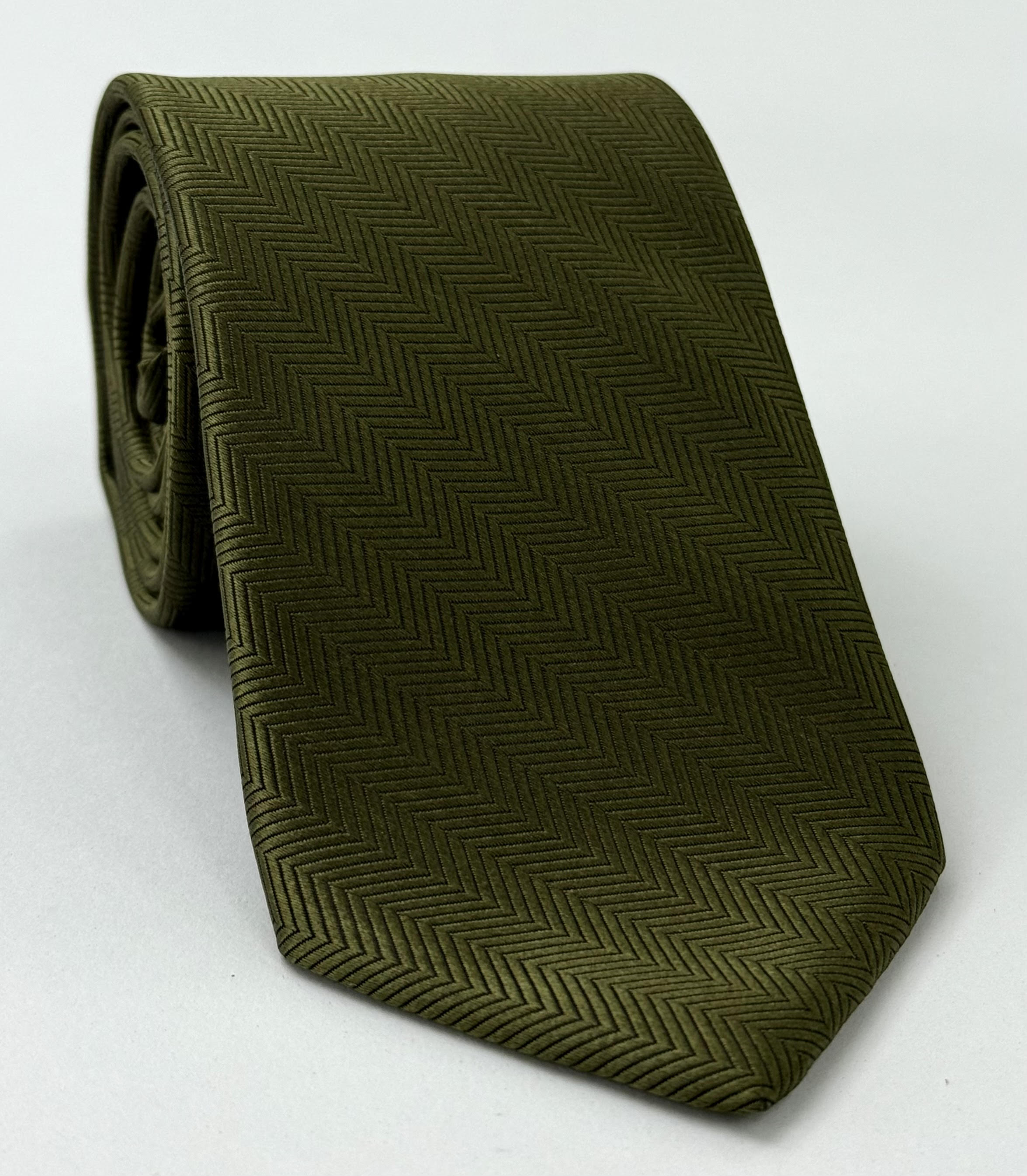 Olive Green Herringbone Silk Tie HBT-12