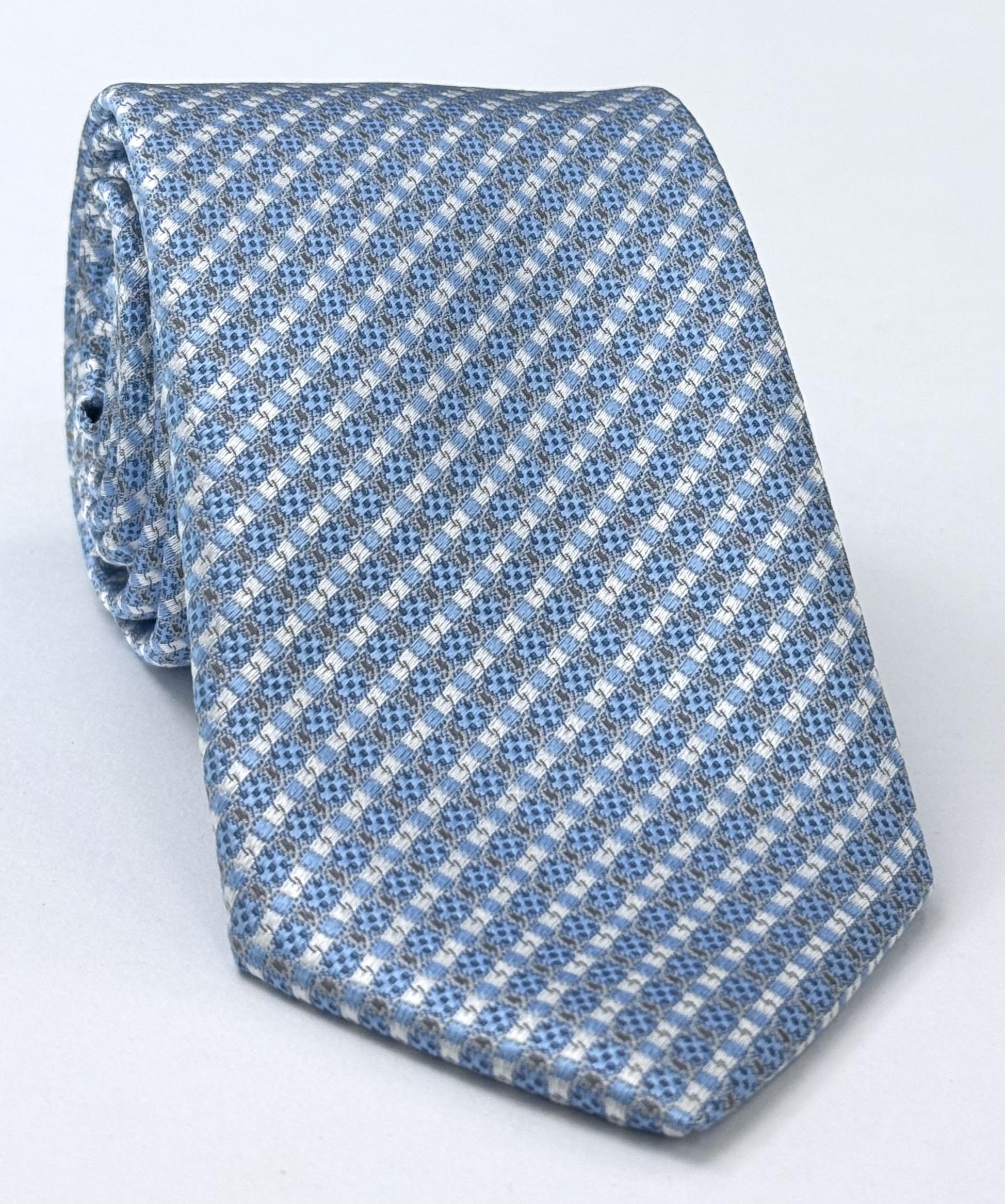 Sky Blue & Silver on Charcoal Gray Pattern Silk Tie IPT-1