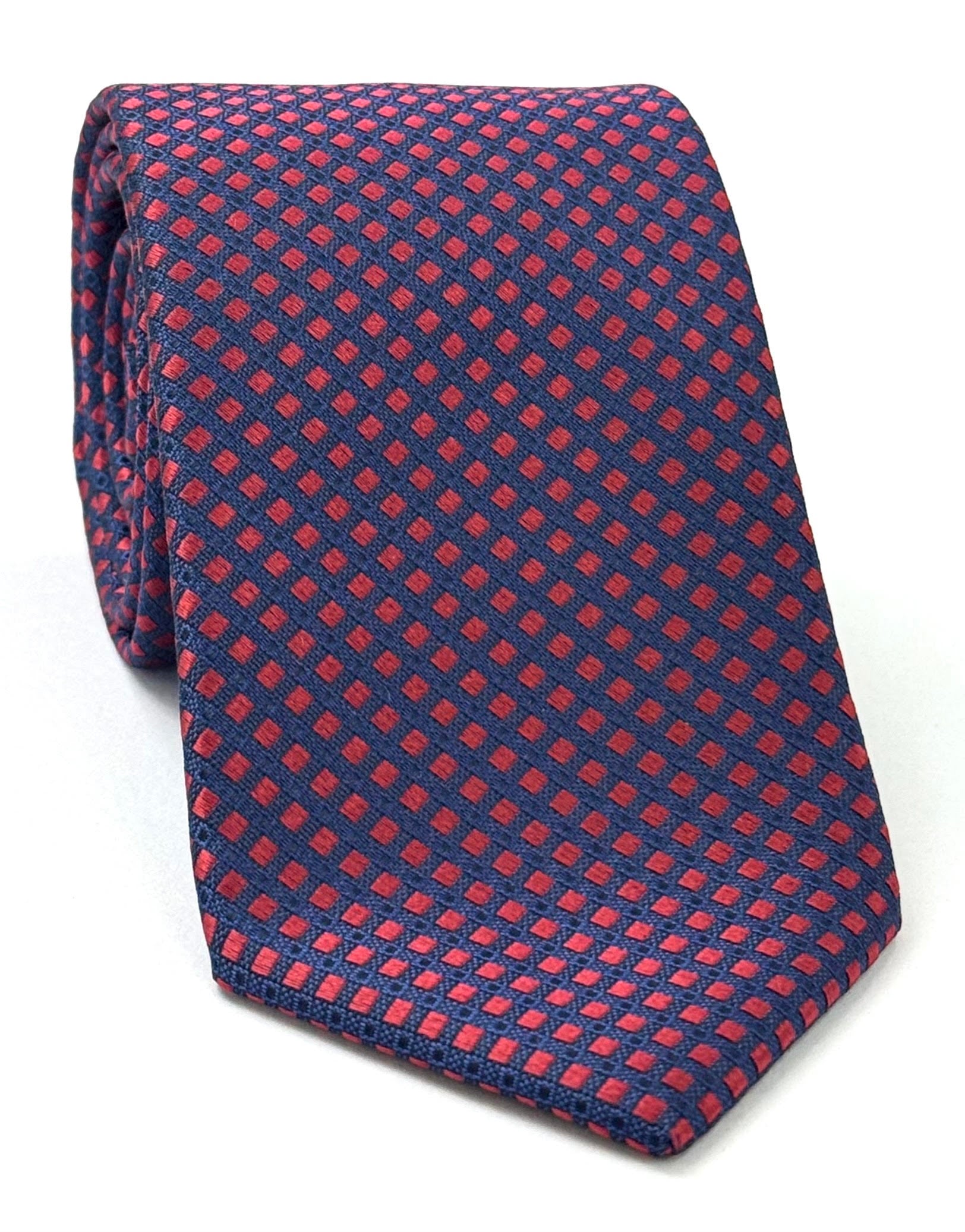 Red & Midnight Blue on Navy Pattern Silk Tie IPT- 4