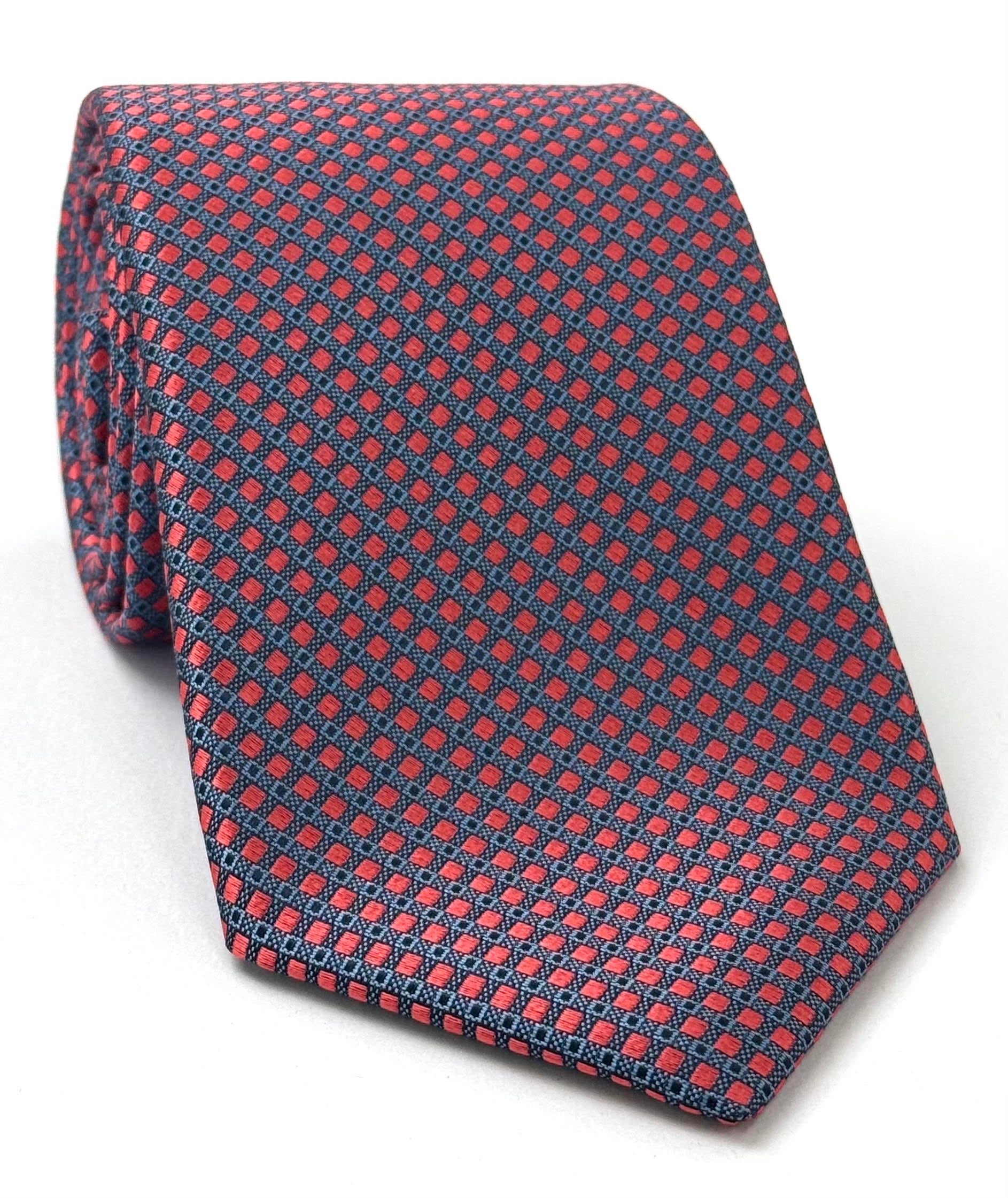 Red/Pink & Midnight Blue on Sky Blue Pattern Silk Tie IPT- 6